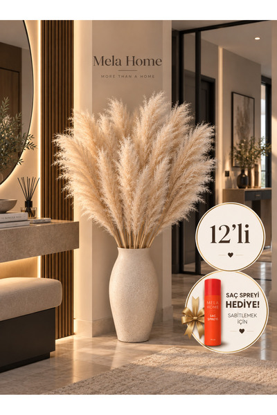 MELA XXL 12li Doğal Kurutulmuş Pampas Bohem Design I Sac Spreyi HEDIYE