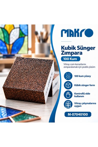 GLASSMAKRO Kubik Sünger Zımpara 100 Kum Vitray Cam Kenar Zımparalama