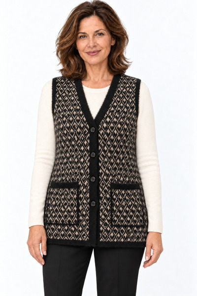 Mutlu City Women's Middle Age and Above Beard Yarn Mother Buttons Knitwear Ve...