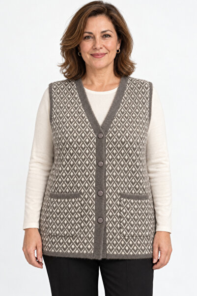 Mutlu City Women's Middle Age and Above Beard Yarn Mother Buttons Knitwear Ve...