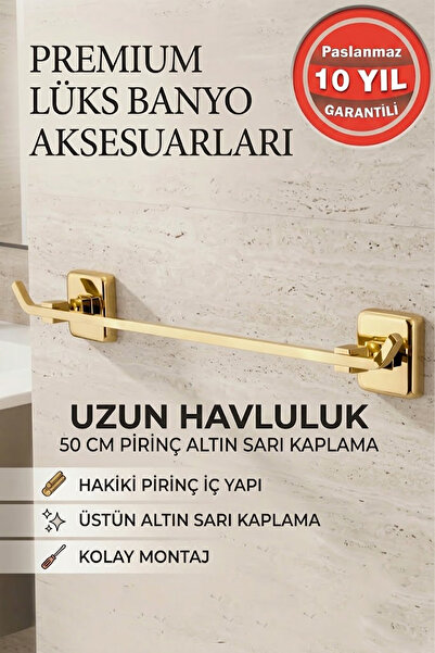 BanyomHome Paslanmaz Pirinç Kumru 50 cm Altın Gold Uzun Havluluk Banyo Aksesuarı