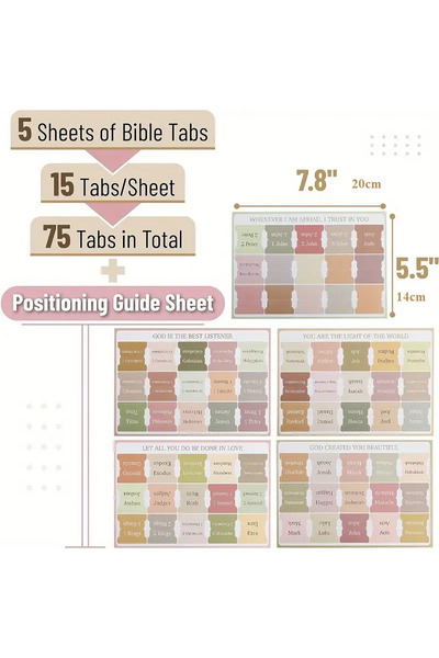Choice Pink 5pcs/75Tabs Boho Theme Laminated Bible Tabs – Colorful Index Tabs...