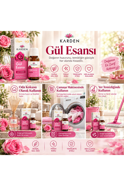Karden Gül Esansı 20 ml - Saf ve Doğal Gül Kokulu Esans Yağı