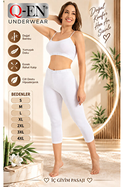 Q-EN Women's White Bamboo Capri Leggings Qen 804