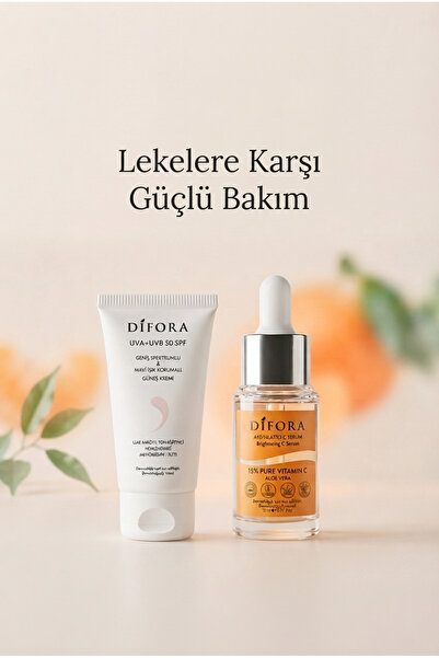 Difora Ton Eşitleyici Aydınlatıcı Renkli Güneş Kremi & %15 Saf C Vitamini Lek...