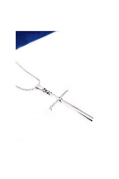 Bijustore Gümüş Renk Top Zincir Erkek Haç Kolye