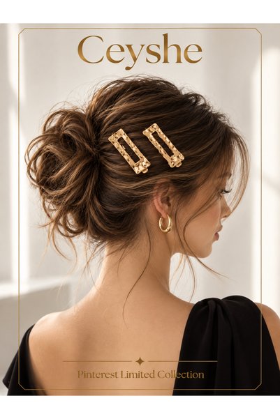 CeyShe Pinterest 2-Piece Shiny Gold Rectangular Wavy Imported Gold Plated Thick Metal Snap Hair Clip