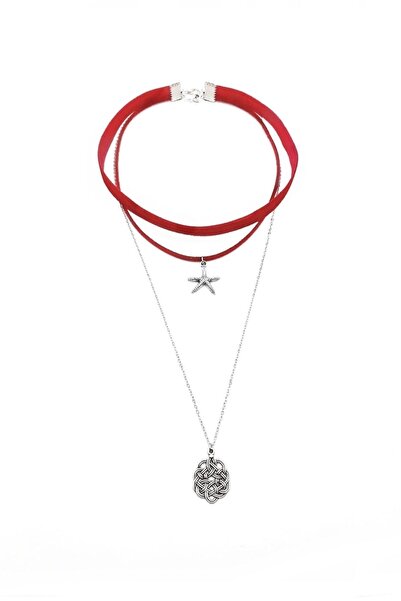 Bijustore Aşk Düğümü Kolye & Kadife - Süet Choker Kadın Tasma Kolye