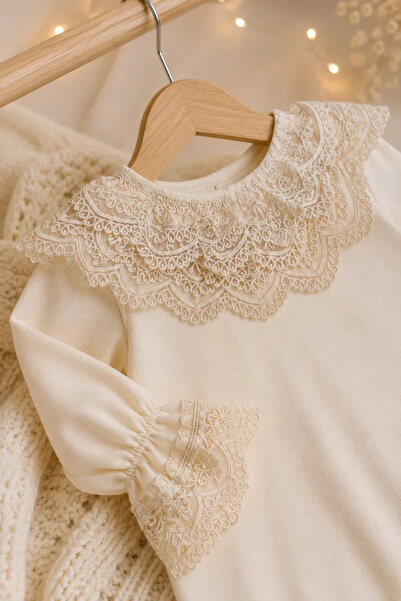 Tuğra Bebe 100% Cotton Lace Long Sleeve Baby Girl Romper