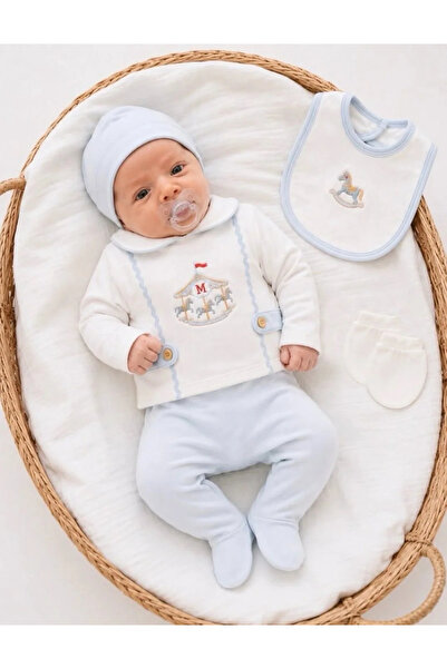 Tuğra Bebe طقم أطفال حديثي الولادة مكون من 5 قطع مطرزة بتصميم الحصان، مصنوع م...