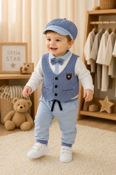 imajbebe Erkek Papyonlu Yelekli 4 Parçalı Bebek Takım Elbise