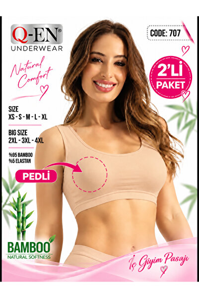 Q-EN Içgiyimpasajı 2-Piece Skin Thick Strap Bamboo Women's Bustier Bra with R...