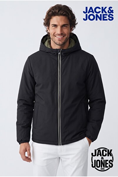Jack & Jones J&J Men's Jjbrookpayne Double-Sided Parka Coat Jacket Black Khaki