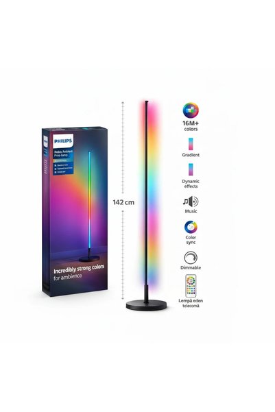 Philips Lampă de podea LED RGBIC 142 cm, 13 moduri de iluminare, Telecomandă, Efect de gradient, Iluminare ambientală