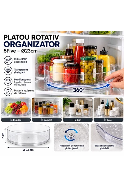 5FIVE Platou Rotativ Organizator Frigider 23cm Lazy Susan