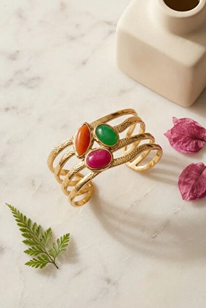 Trendy Butik Steel Colored Stone Six Open Handcuffs