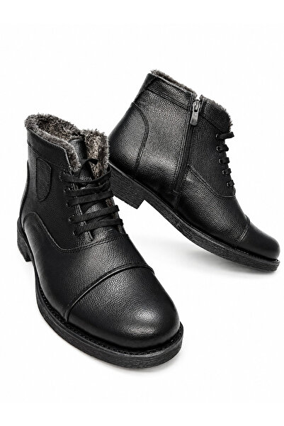 CookaShoes Men's Genuine Leather and Fur Boots |   Winter Lace-Up Black Leath...