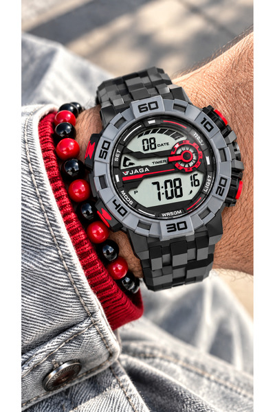 Jaga 50MM Havuz Deniz Kullanım,Işıklı,Takvimli,Kronometreli SİYAH Silikon Dij...