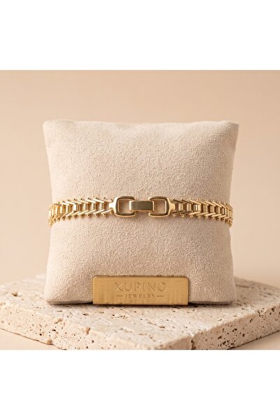 Vıp Seri 316L Çelik Gold Renk Geçmeli Kilitli Kalın Hasır Örgü Model Bileklik 20 cm