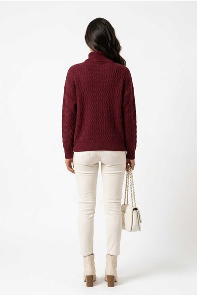 AlvaLuna Women's Turtleneck Knitted Patterned Knitwear Sweater