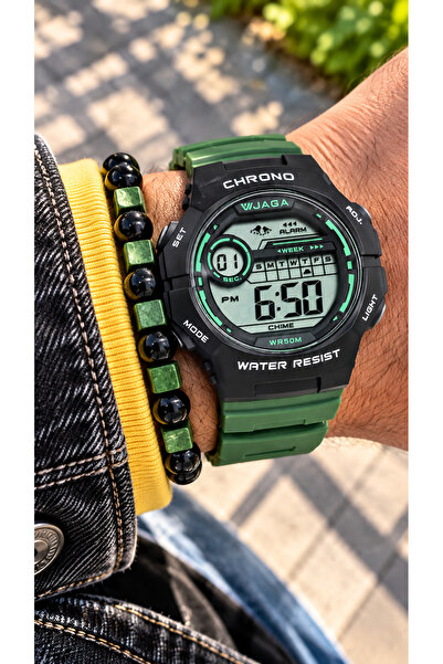 Jaga 45MM Havuz Deniz Kullanım,Işıklı,Takvimli,Kronometreli Yeşil Silikon Dij...