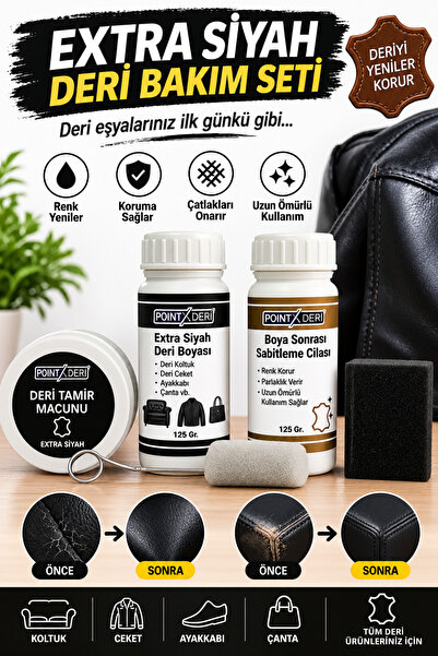 A POINT Point Care Extra Siyah Deri Boyası + Boya Sonrası Sabitleme Cilası + ...