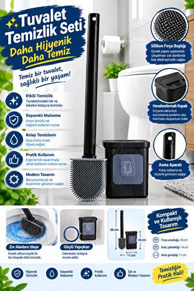 NEWSTORE HOME Silikon Banyo Tuvalet Klozet Temizleme Fırçası Ve Tutucu Set Siyah