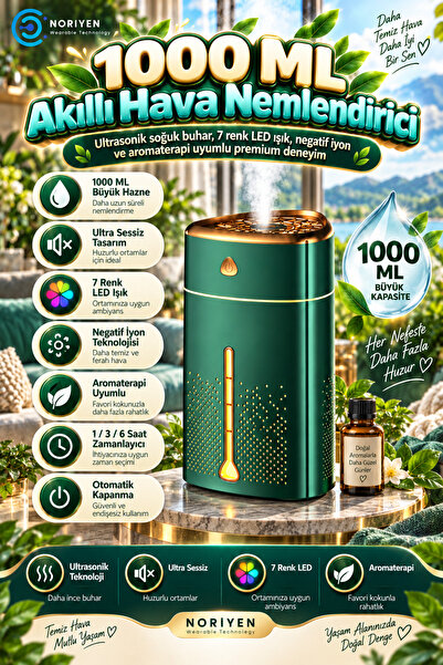 Noriyen Yeni Nesil Büyük 1000 ML Lüks Hava Nemlendirici Ultrasonik Buhar Maki...