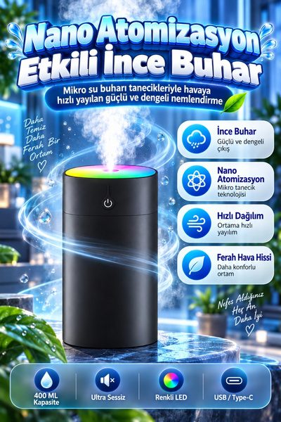 Noriyen 400ml Yüksek Kapasiteli Hava Nemlendirici - Masaüstü Buhar Makinesi v...