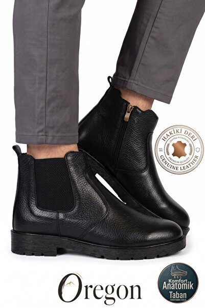 DOZZER Casual Oregon Boots Genuine Leather Black Winter Men's Zippered Chelse...