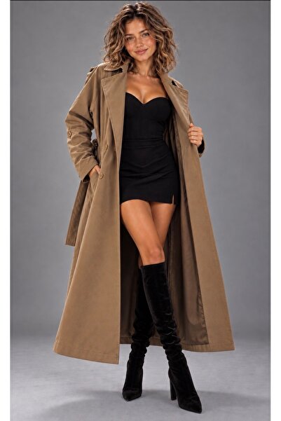 Be Best Women's Beige Tie-Dye Gabardine Maxi Jacket Be535
