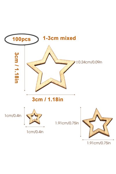 Choice 1-3cm mixed 100pcs/lot Hollow Wooden Stars for Crafts, 1-3cm Wood Slic...