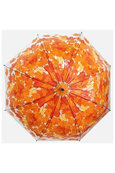 OEM Transparent Orange Automatic Stick Umbrella with Leaves 82cm