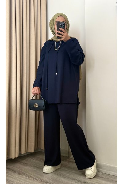 MERİÇ BOUTİQUE Striped Detailed Hooded Loose Tunic Pants Set