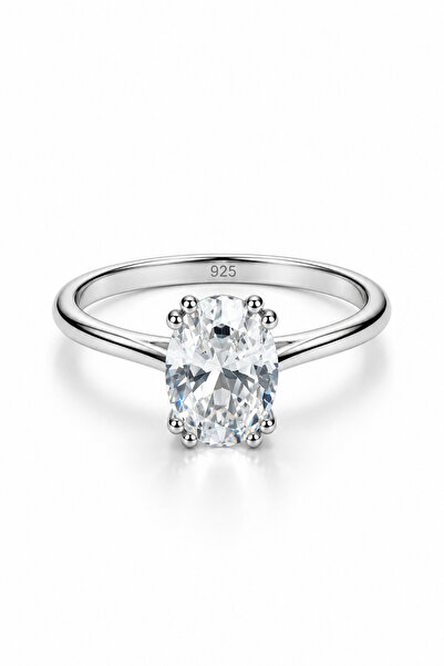 KLAZOJEWELRY 925 Ayar Gümüş Üzeri Yüksek Kalite Rodyum Kaplama Oval Tektaş Ka...