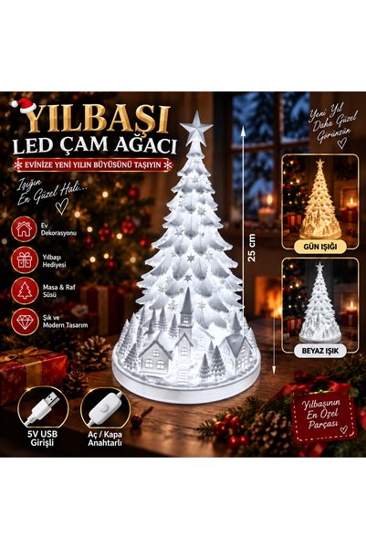 SEKO COMPANY Yılbaşı LED Işıklı Çam Ağacı 25 cm – Yılbaşı Süsü Dekoru, USB Aç...