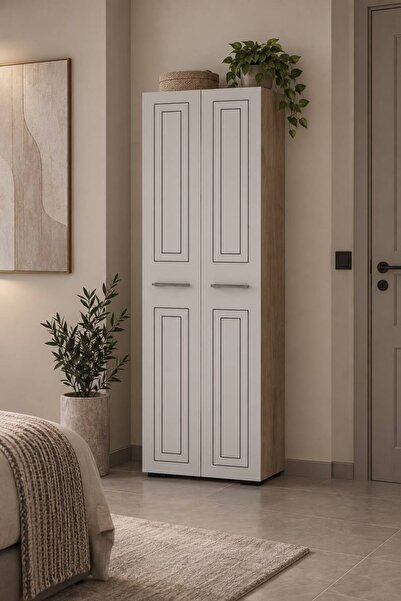 Dekortis Home Dekor DHDDLP1BS DURU LAZER DESENLİ 2 KAPAKLI RAFLI GARDIROP BEY...