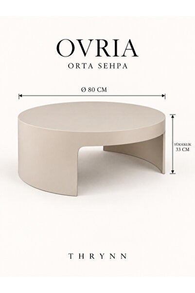 THRYNN Ovria Yuvarlak Orta Sehpa VizonBej Siyah Ceviz Aytaşı Renk Çap 80cm Yü...