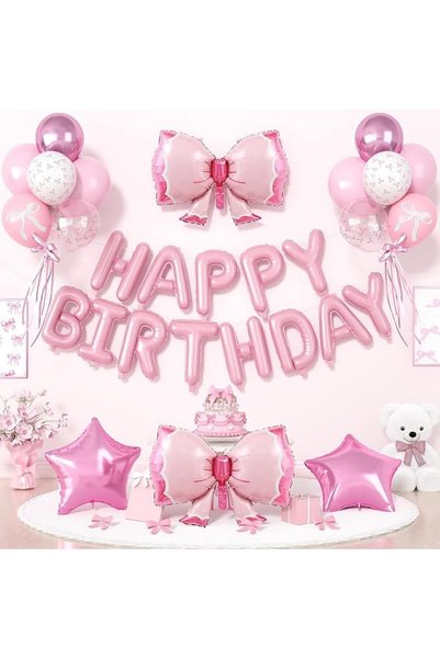 TERRIFI Happy Birthday Balloon Banner for Party Decorations with Pink Bow Foi...