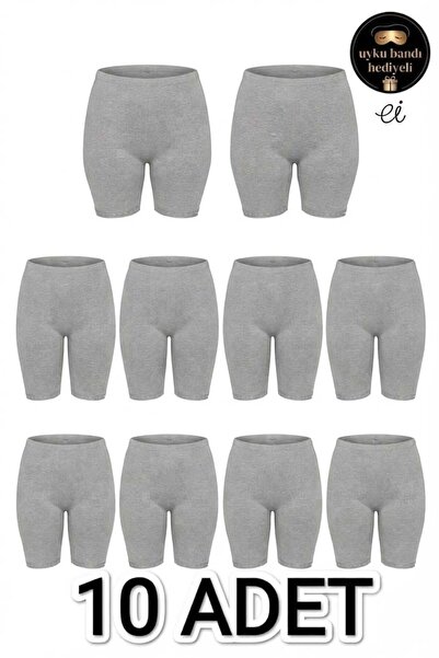 Tutku Pack of 10 Gray Plus Size Cotton Women's Long Underpants with Elastic L...