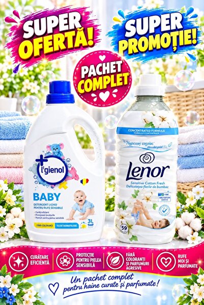 lenor Igienol Baby 3L + Sensitive Cotton Fresh 59 Πλύσεις Συσκευασία – Υγρό Α...