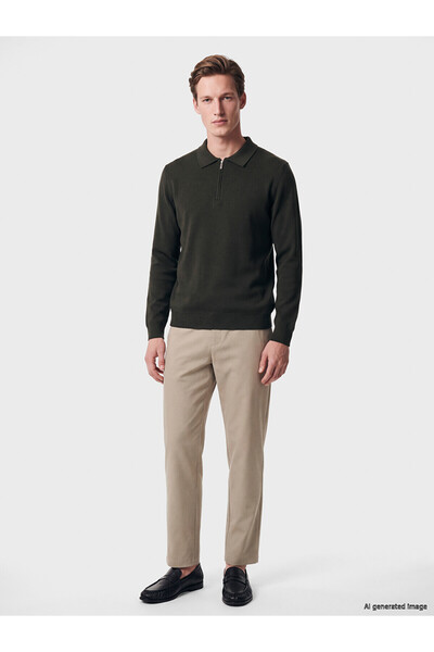 LC Waikiki Lcw Vision Khaki Knitwear Polo Collar Men's Sweater with Nevavm Di...