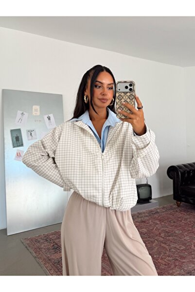 myd Checkered Bomber Jacket - White