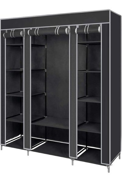 GENERAL Mondeer Canvas Wardrobe Cupboard Clothes Hanging Rail Storage Shelves...