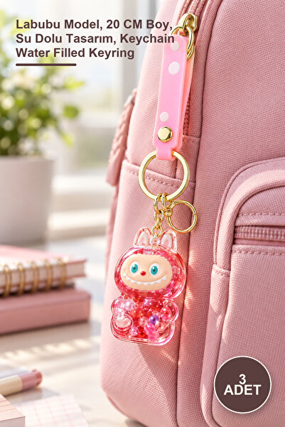 Yenilig 3 Pieces of Water-Filled Silicone Keychain – Labubu Model, 20 cm Leng...