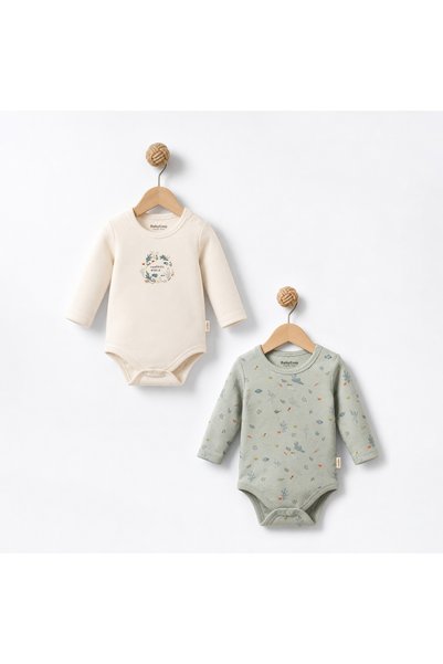 BabyCosy %100 Organik Pamuklu 2’li Bebek ürün kollu Body& Zıbın