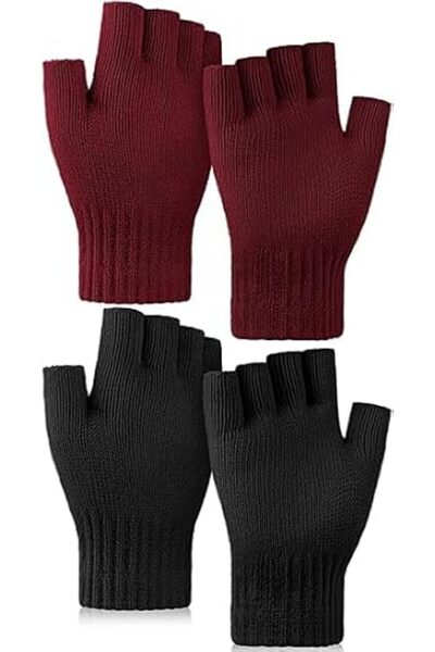 YRQX 2 Pairs Half Finger Gloves, Winter Knit Touchscreen Warm Stretchy Mitten...