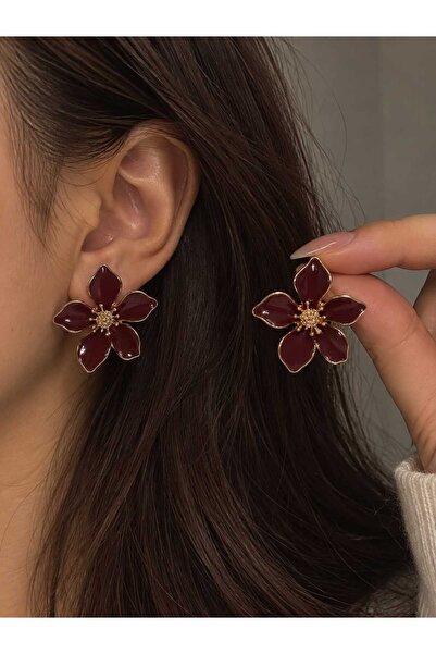 mz mazalinda Gold Color Women's Earrings with Flower Figure Stone Detail