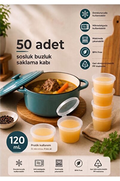 AZESUR 50 Adet 120 ml Sızdırmaz Sos Kabı | Mini Saklama Kabı, Buzluk Kabı, So...