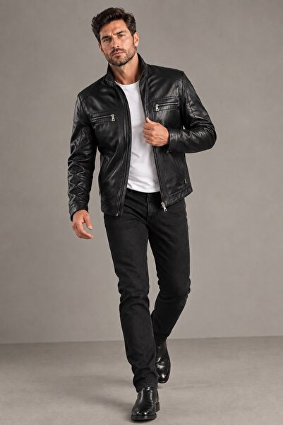 WOOG DERİ 521 MODEL ERKEK SİYAH HAKİKİ DERİ CEKET